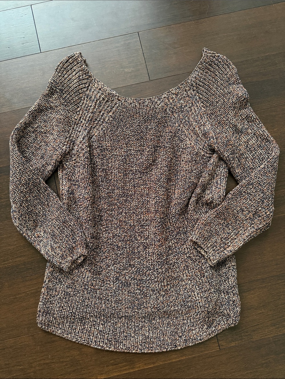 Massimo Dutti Marled Scoop Neck Sweater in Brown and Gray